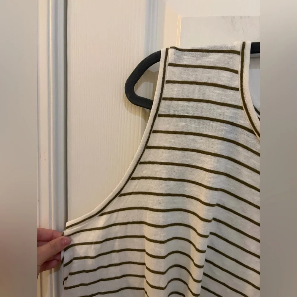 Liverpool Los Angeles Striped Twist Front Tank Top XL Olive Cream 100% Cotton - Picture 5 of 10